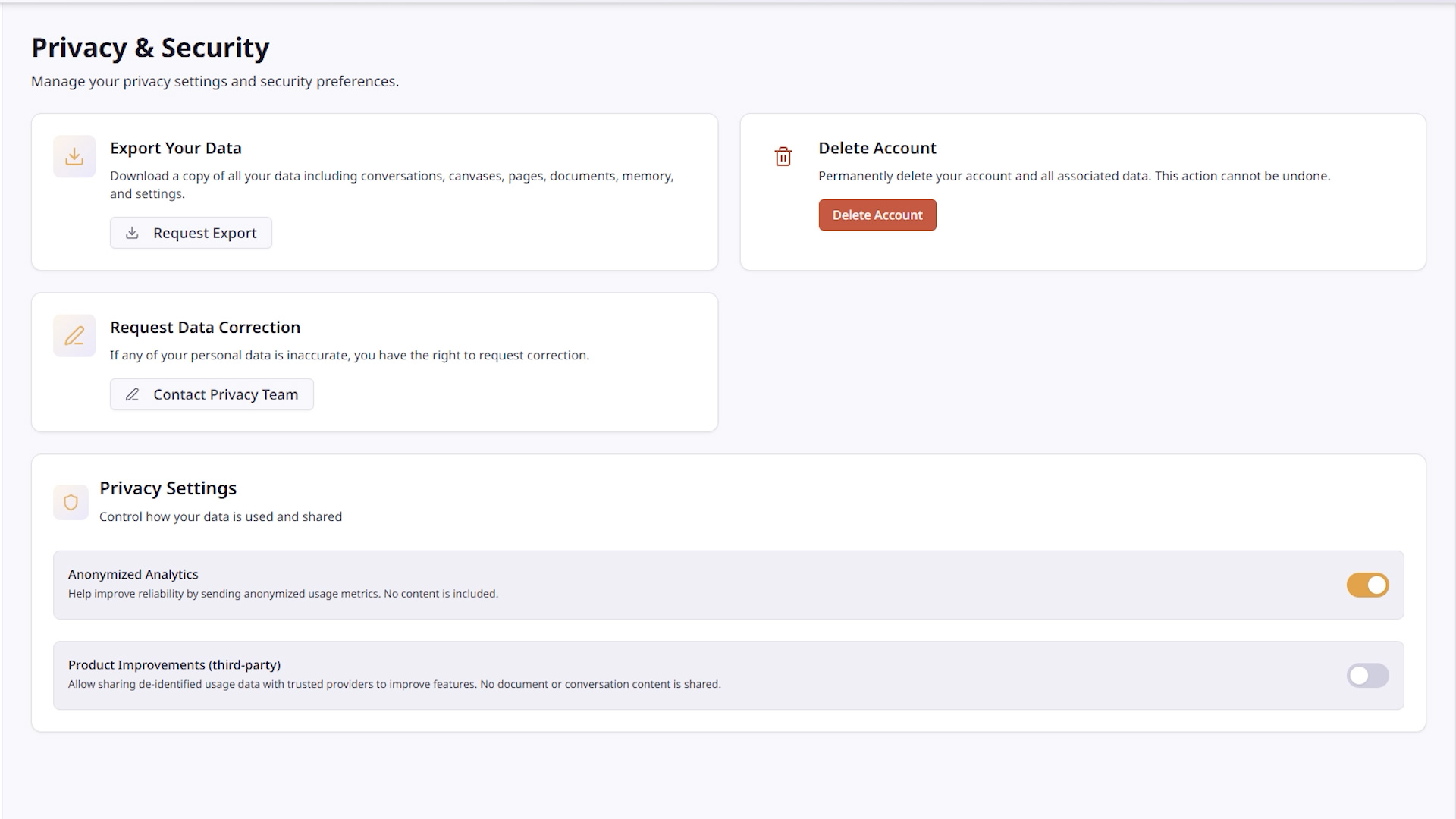 Privacy & Security Settings
